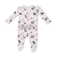 Southern Woodland Animals Pink - 2 Way Ruffle Back Zipper Footie