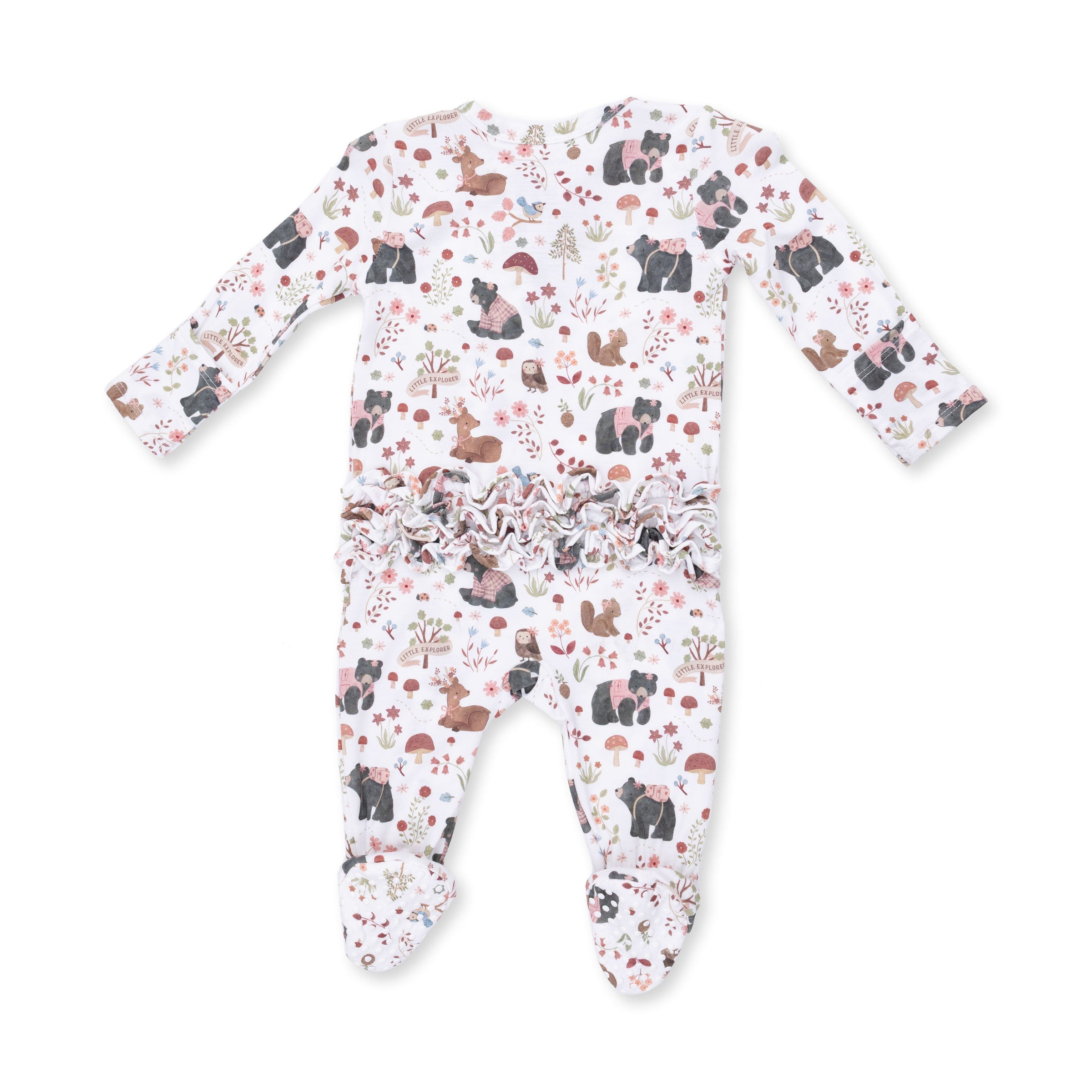 Southern Woodland Animals Pink - 2 Way Ruffle Back Zipper Footie