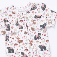 Southern Woodland Animals Pink - 2 Way Ruffle Back Zipper Footie