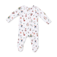 Winter Sports Dogs Pink - 2 Way Ruffle Back Zipper Footie