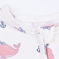 Bubbly Whale with Bow  Pink - 2 Way Ruffle Back Zipper Footie