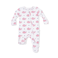 Bubbly Whale with Bow  Pink - 2 Way Ruffle Back Zipper Footie