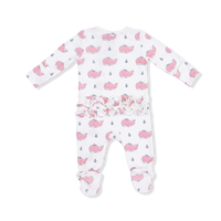 Bubbly Whale with Bow  Pink - 2 Way Ruffle Back Zipper Footie