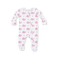 Bubbly Whale with Bow  Pink - 2 Way Ruffle Back Zipper Footie