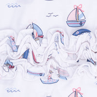 Bubbly Sailboats Pink - 2 Way Ruffle Back Zipper Footie