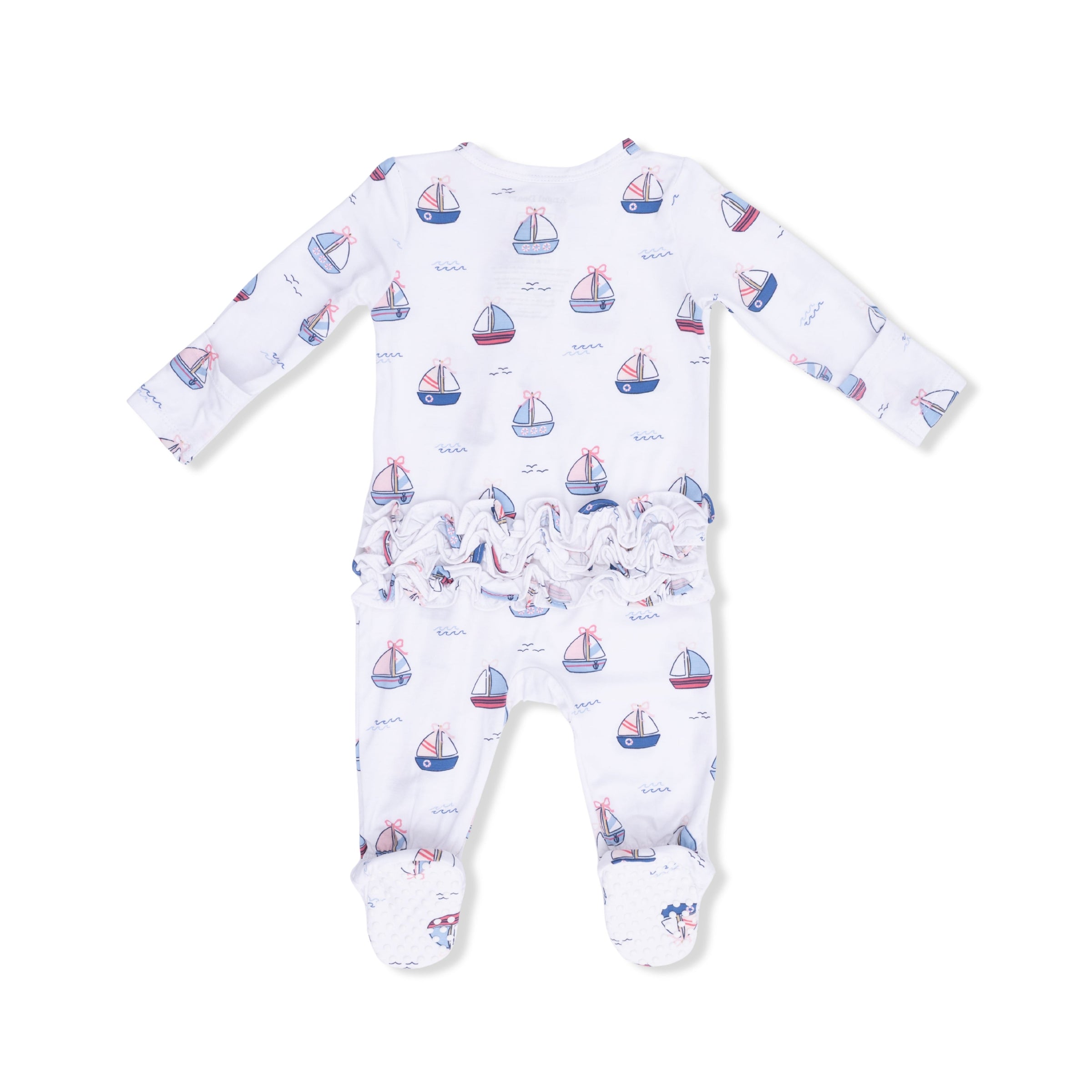 Bubbly Sailboats Pink - 2 Way Ruffle Back Zipper Footie
