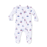 Bubbly Sailboats Pink - 2 Way Ruffle Back Zipper Footie
