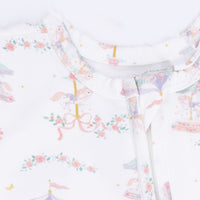 Carousel with Bows - 2 Way Ruffle Back Zipper Footie
