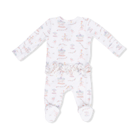 Carousel with Bows - 2 Way Ruffle Back Zipper Footie