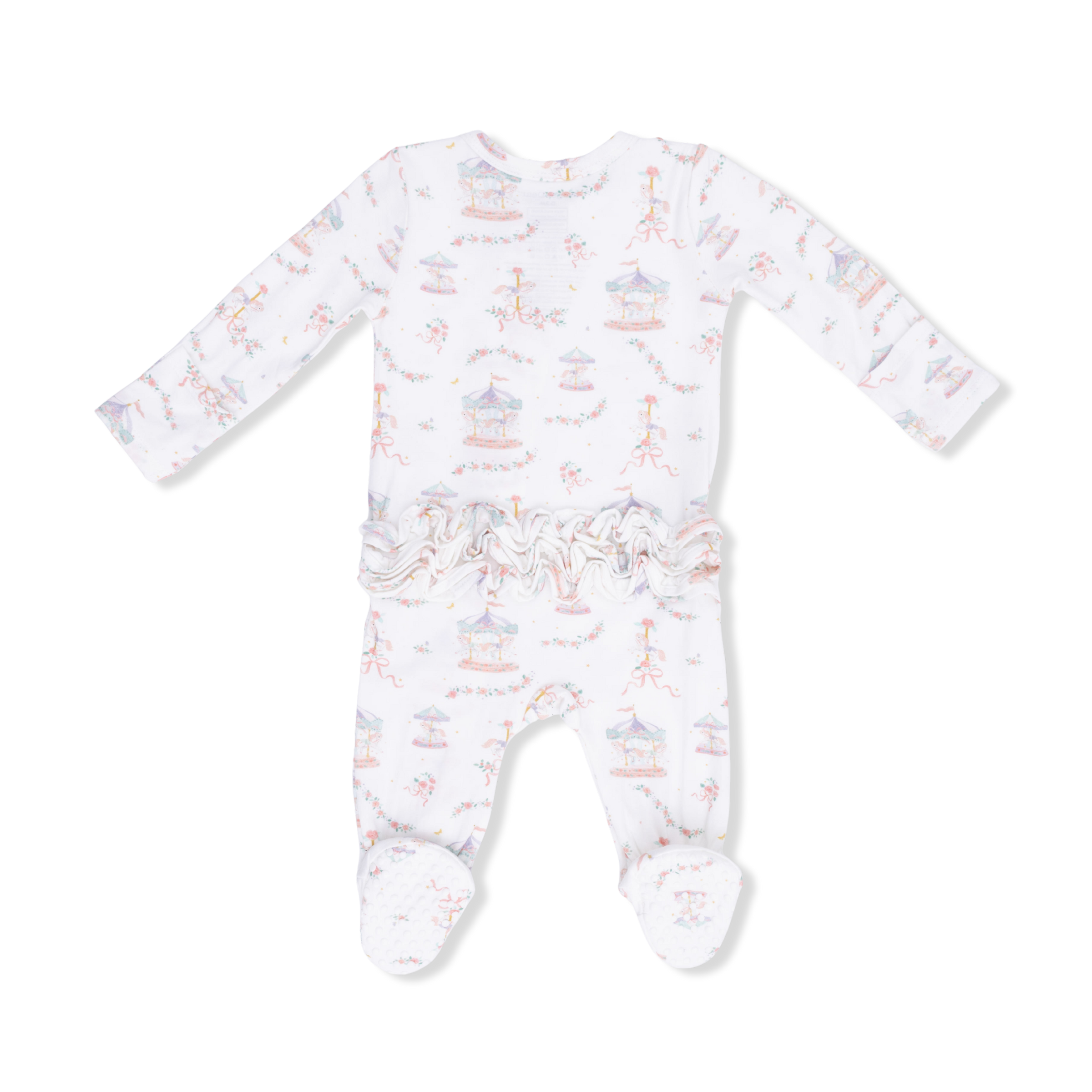Carousel with Bows - 2 Way Ruffle Back Zipper Footie