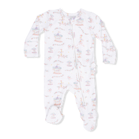 Carousel with Bows - 2 Way Ruffle Back Zipper Footie, Headband, & Swaddle Blanket Set