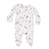 Cute Farm Animals Pink - 2 Way Ruffle Back Zipper Footie