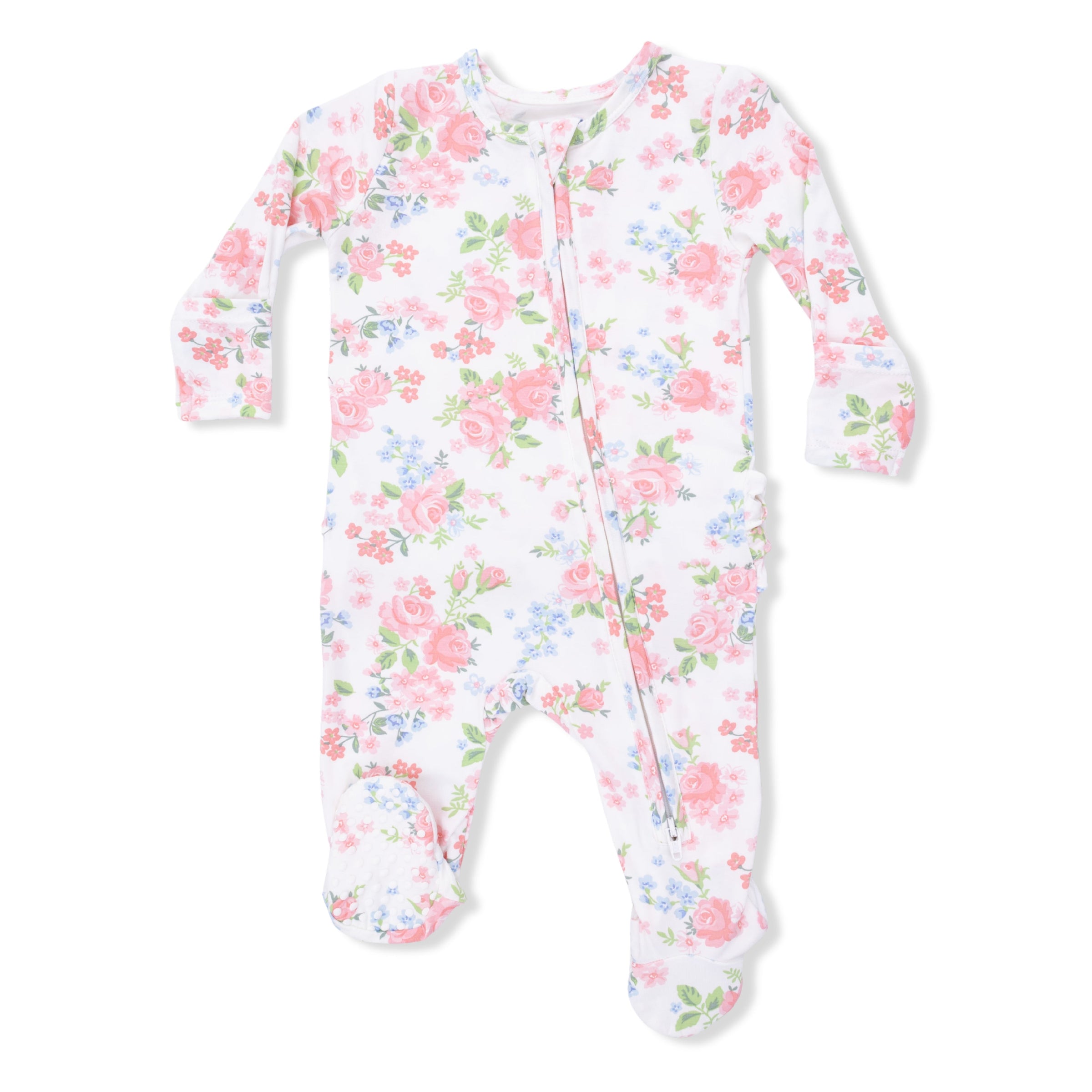 Cute Little Roses - 2 Way Ruffle Back Zipper Footie
