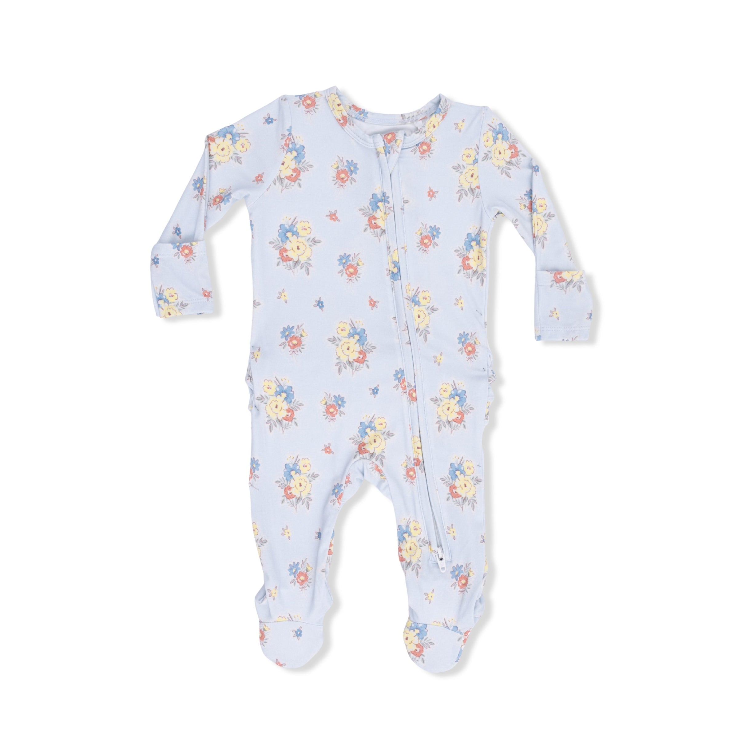 Country Stitch Floral - 2 Way Ruffle Back Zipper Footie