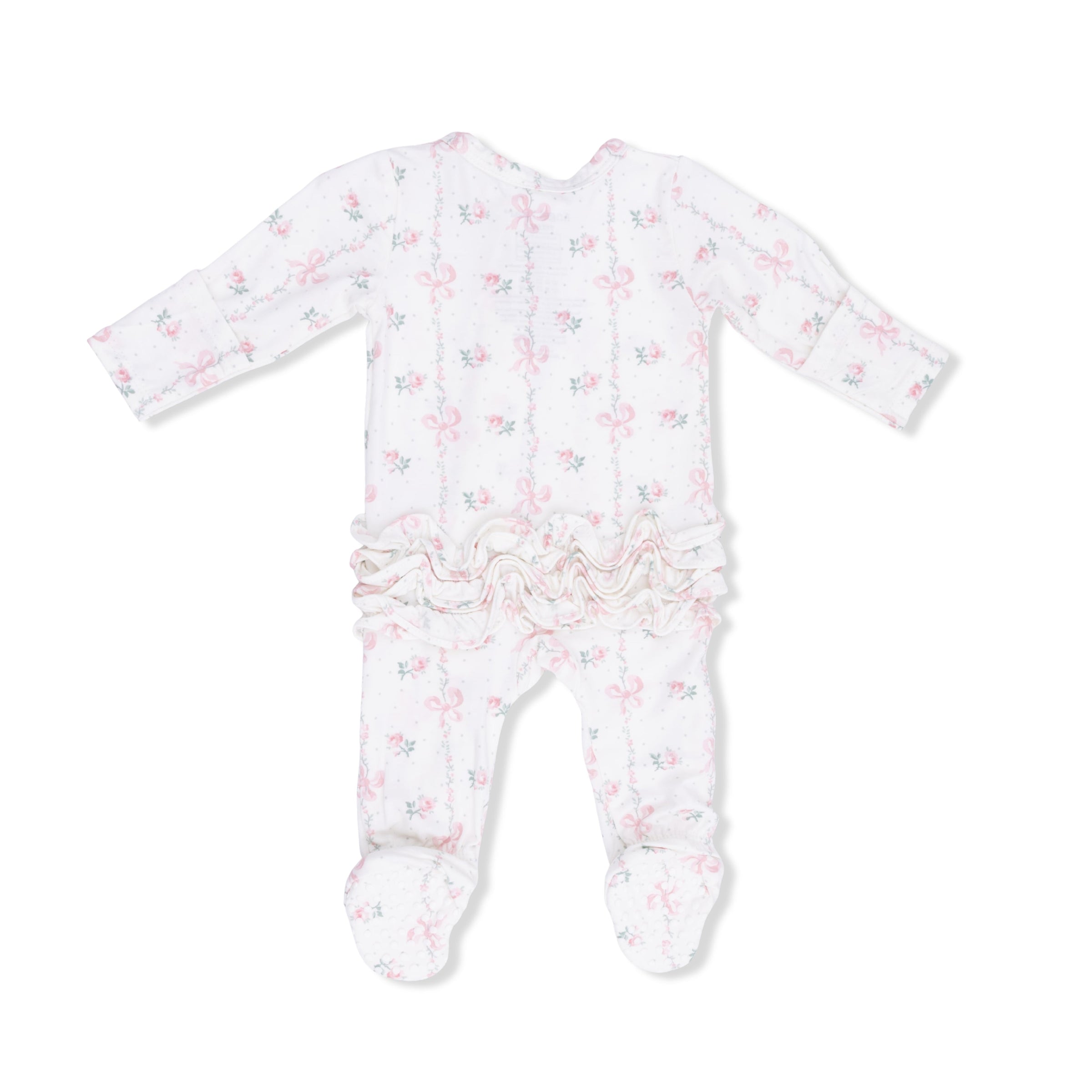 Dainty Buds and Bows - 2 Way Ruffle Back Zipper Footie