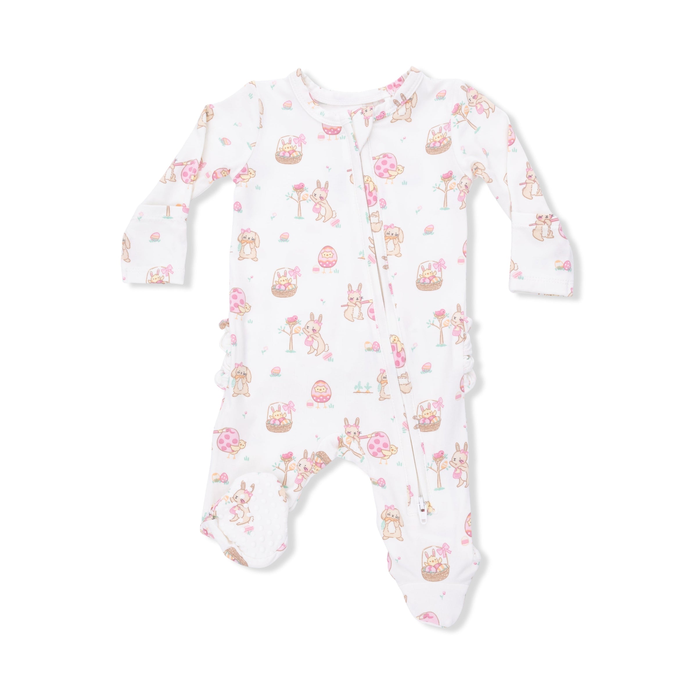 Easter Egg Hunt Pink - 2 Way Ruffle Back Zipper Footie