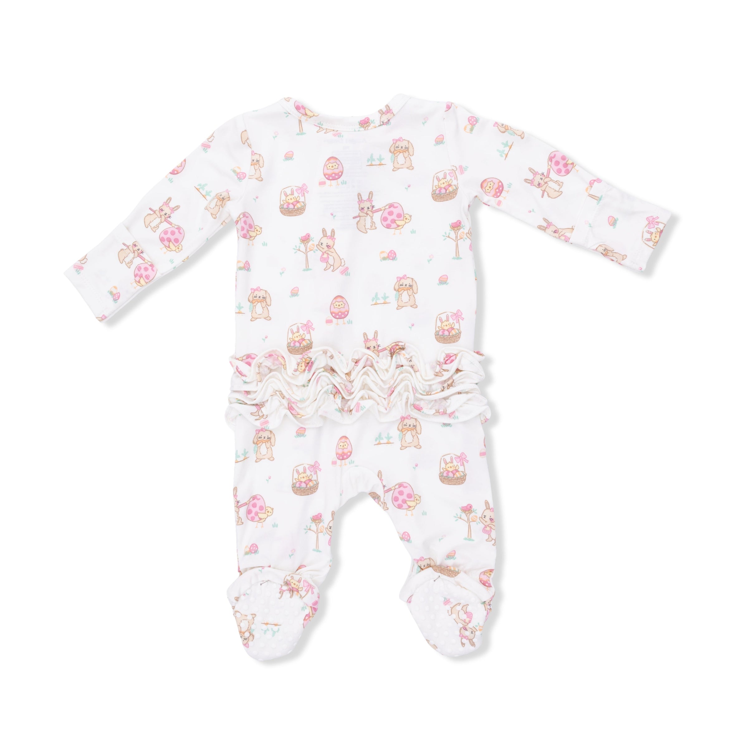 Easter Egg Hunt Pink - 2 Way Ruffle Back Zipper Footie