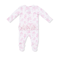Puppy Toile Pink - 2 Way Ruffle Back Zipper Footie & Swaddle Blanket Set