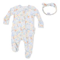 Georgia Floral - 2 Way Ruffle Back Zipper Footie & Headband Set