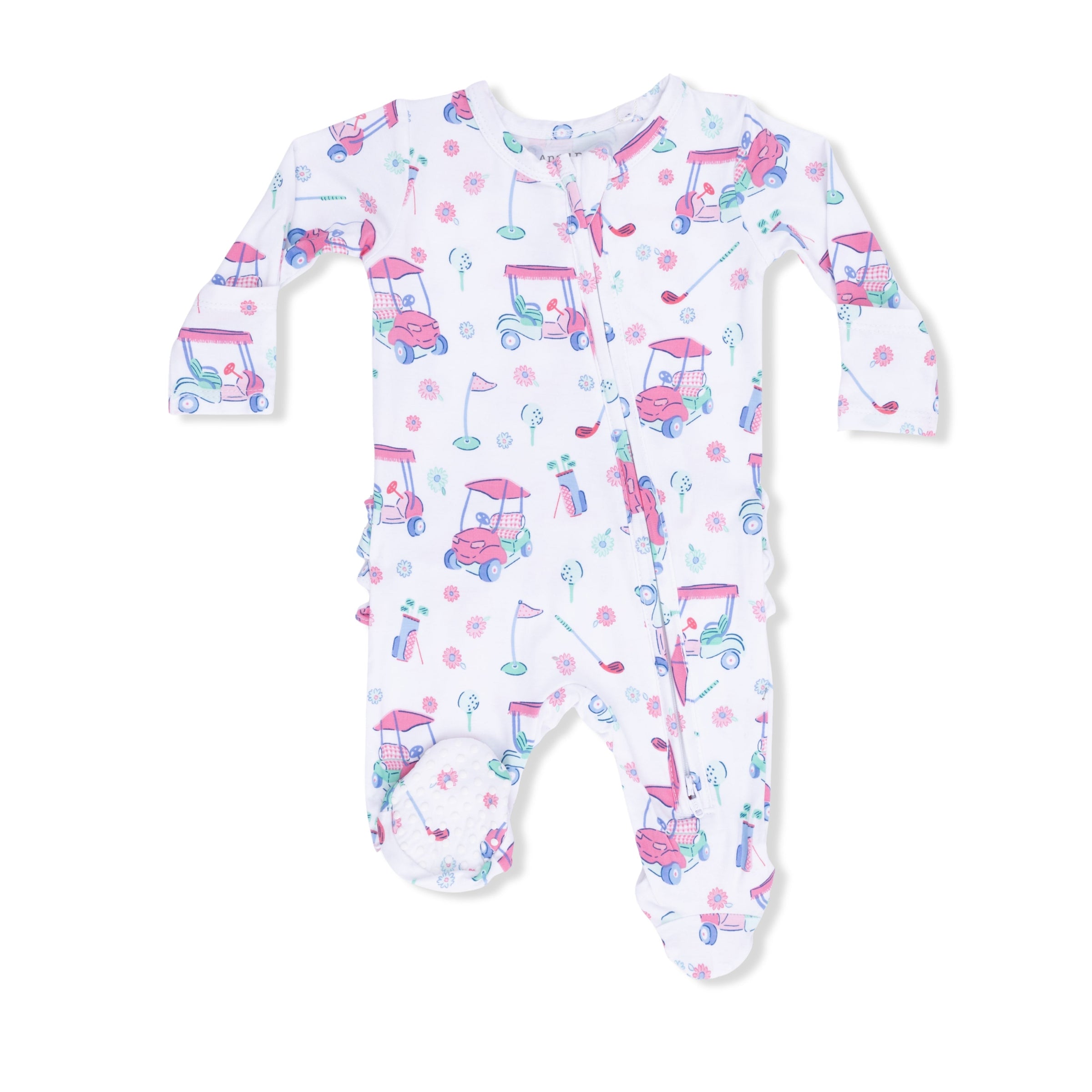 Golf Carts and Flowers - 2 Way Ruffle Back Zipper Footie
