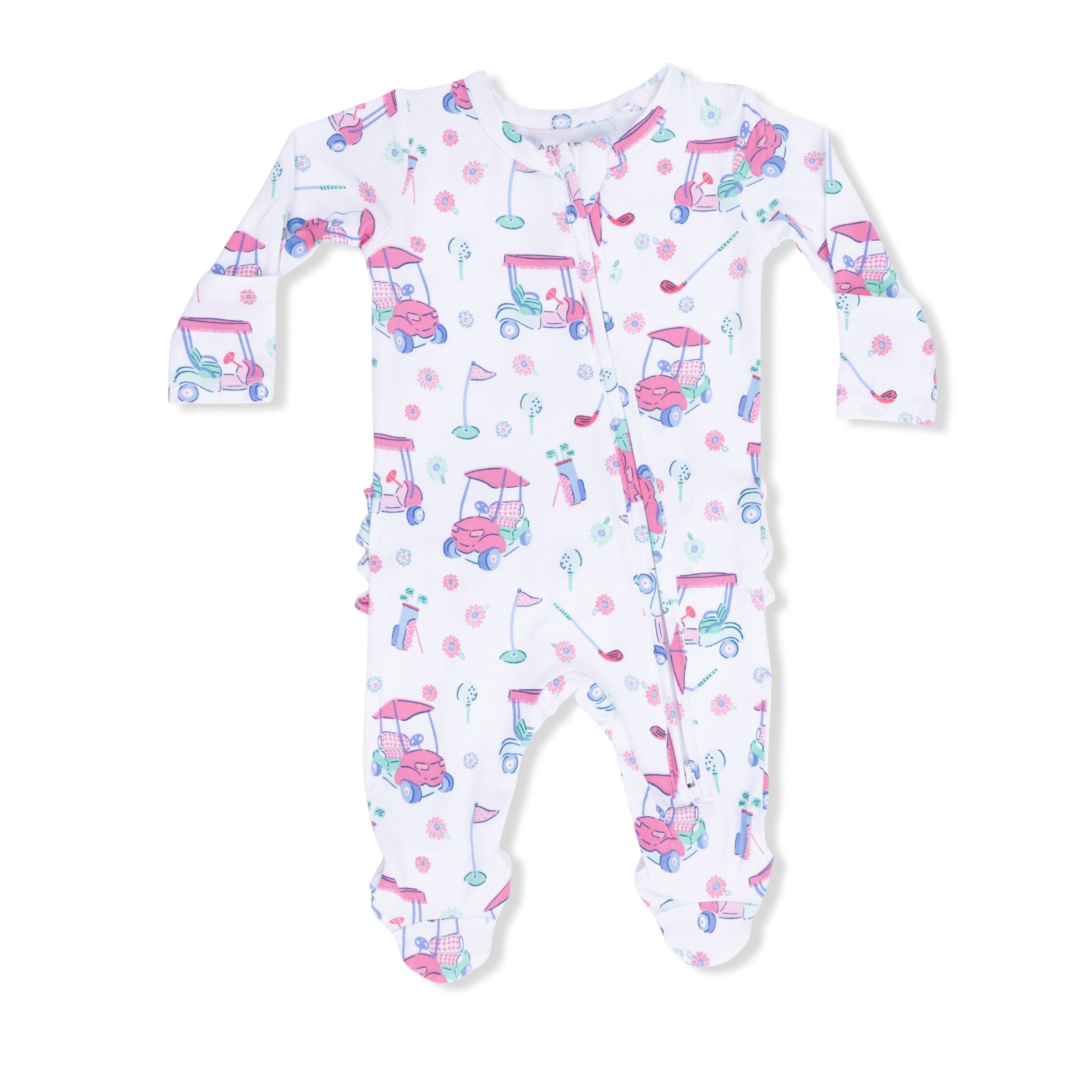 Golf Carts and Flowers - 2 Way Ruffle Back Zipper Footie