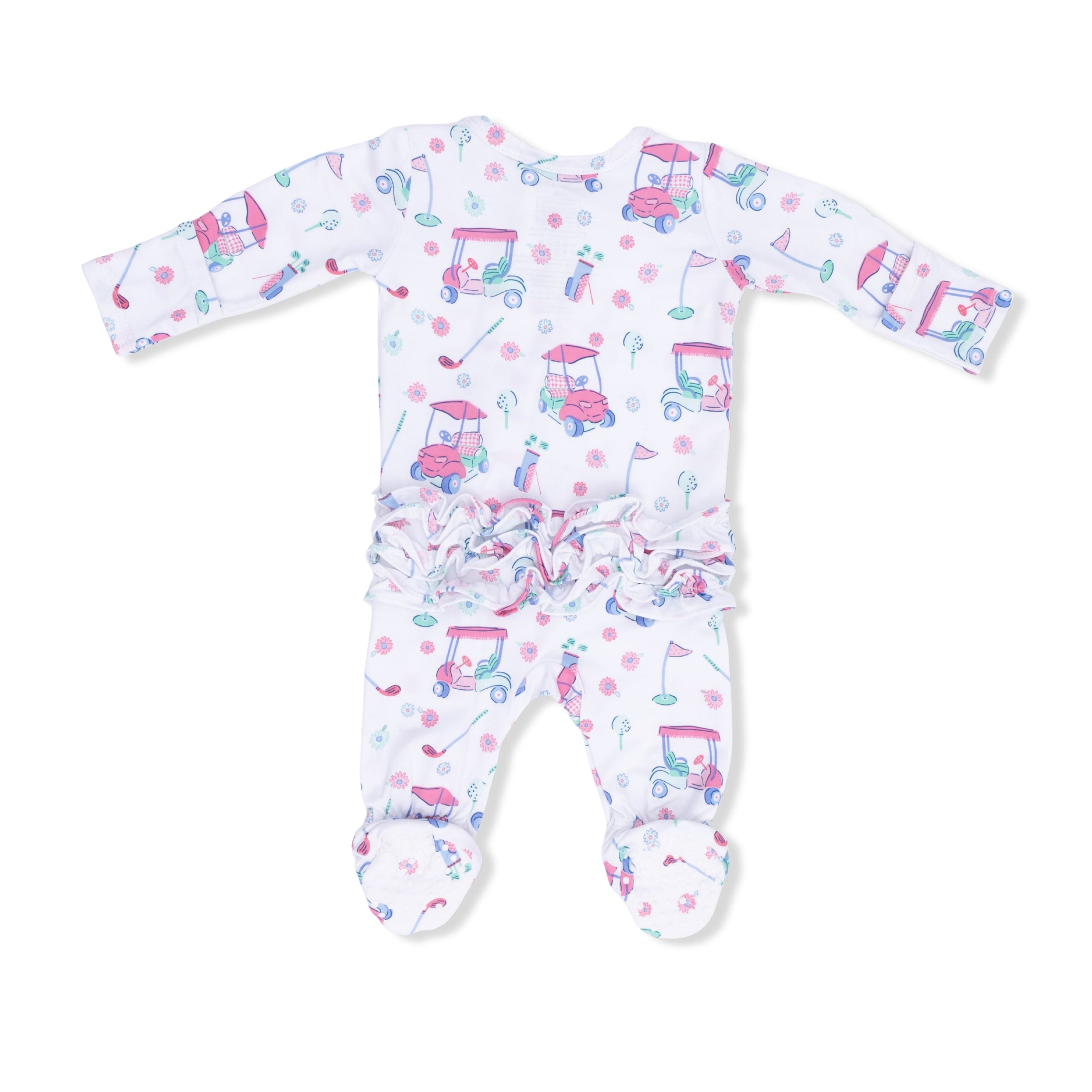 Golf Carts and Flowers - 2 Way Ruffle Back Zipper Footie