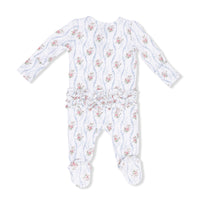 Heirloom Rose Stripe - 2 Way Ruffle Back Zipper Footie