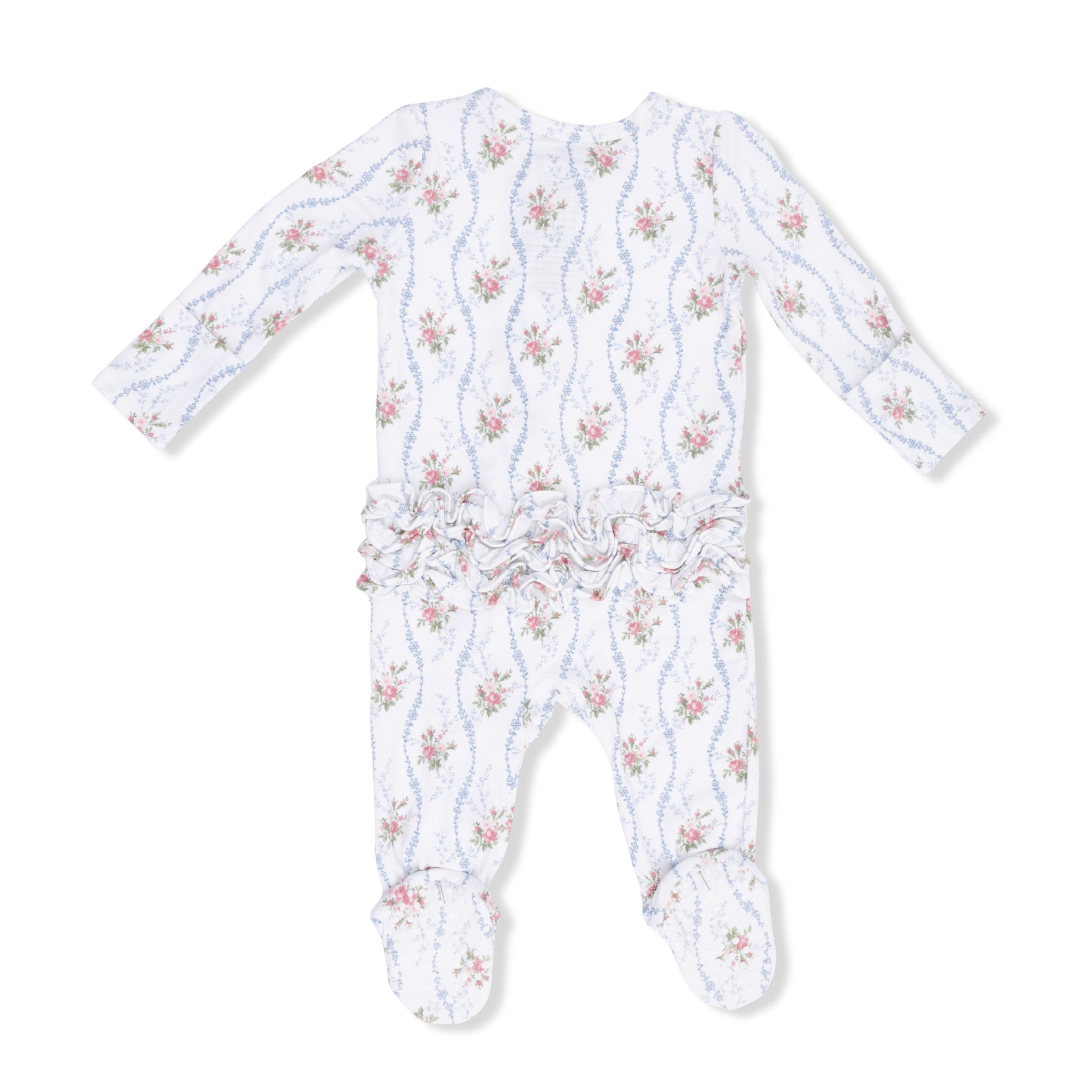 Heirloom Rose Stripe - 2 Way Ruffle Back Zipper Footie