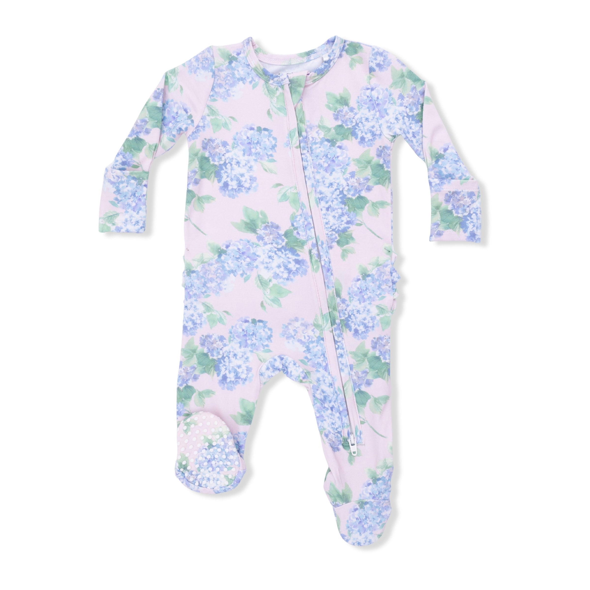 Hydrangeas - 2 Way Ruffle Back Zipper Footie
