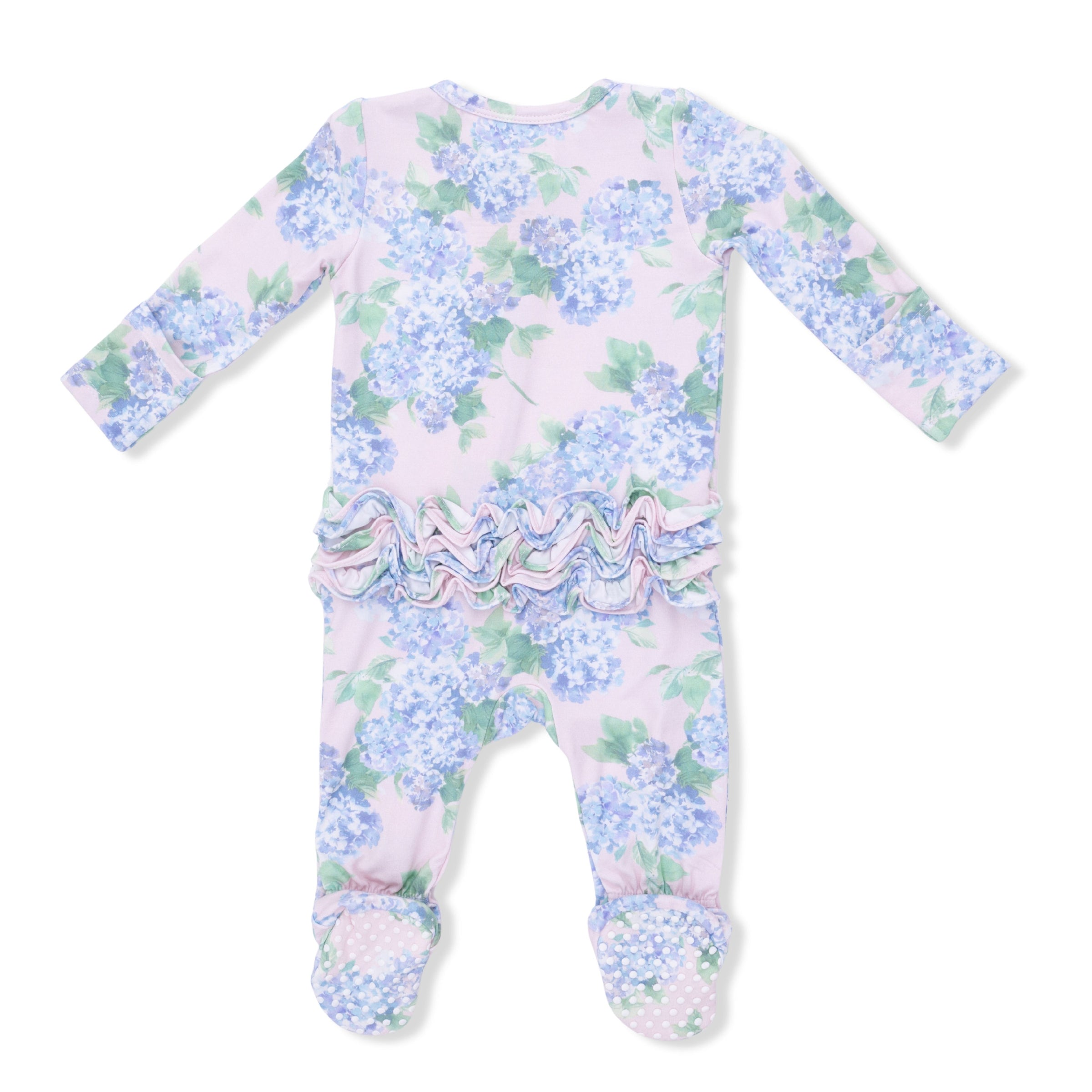 Hydrangeas - 2 Way Ruffle Back Zipper Footie