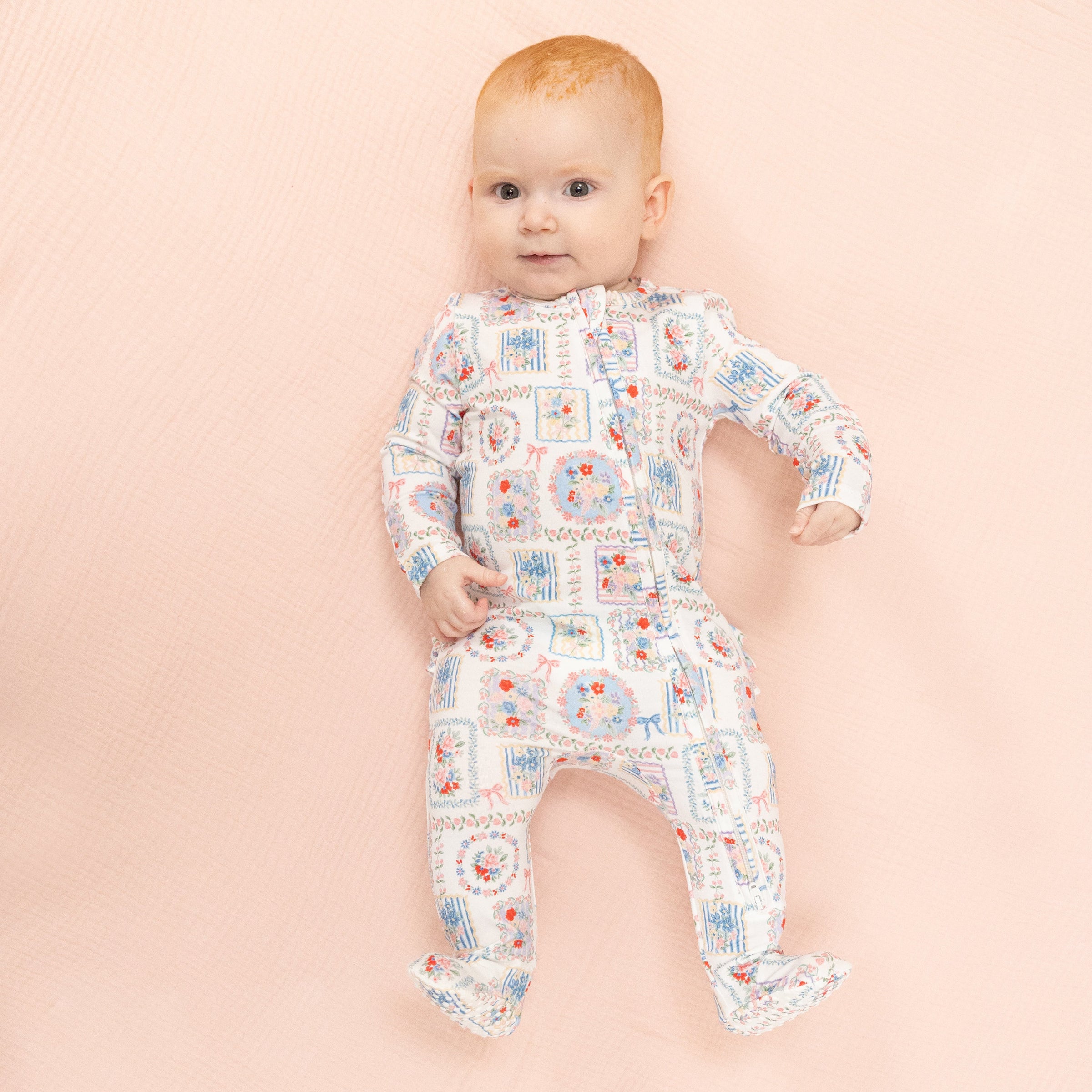 Julep's Floral Patchwork - 2 Way Ruffle Back Zipper Footie