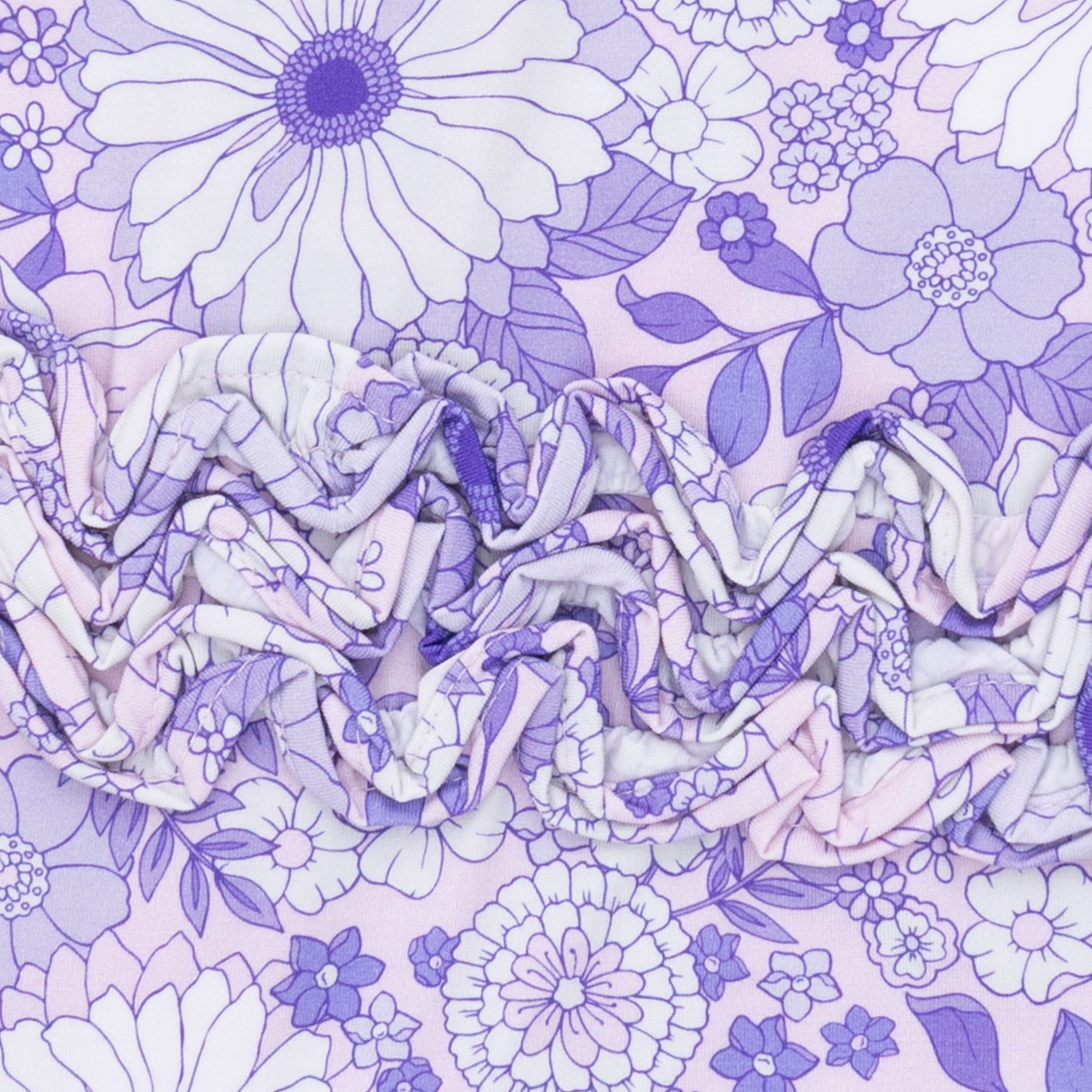 Lacy Lavender Floral - 2 Way Ruffle Back Zipper Footie