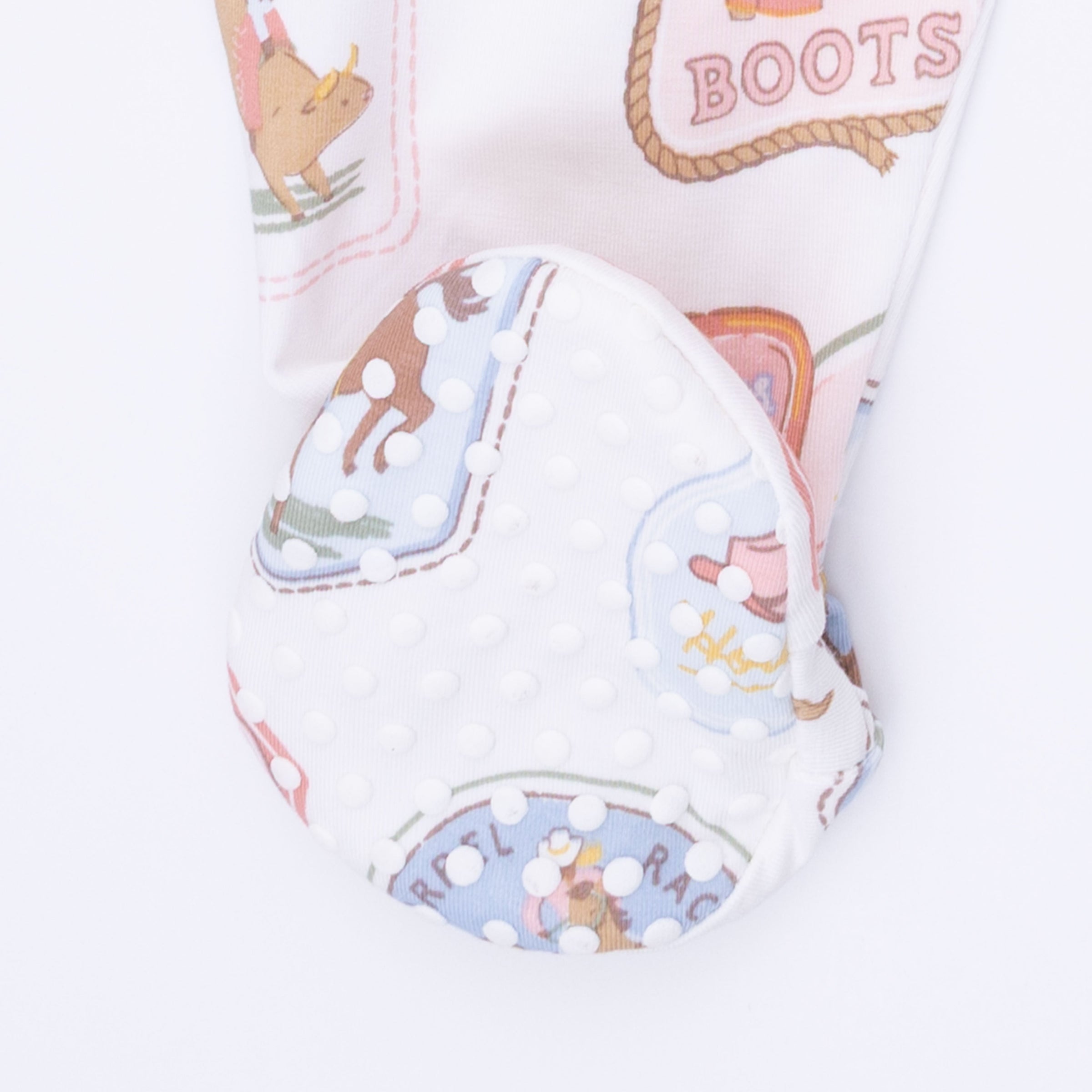 Rodeo Patches Pink - 2 Way Ruffle Back Zipper Footie