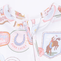 Rodeo Patches Pink - 2 Way Ruffle Back Zipper Footie
