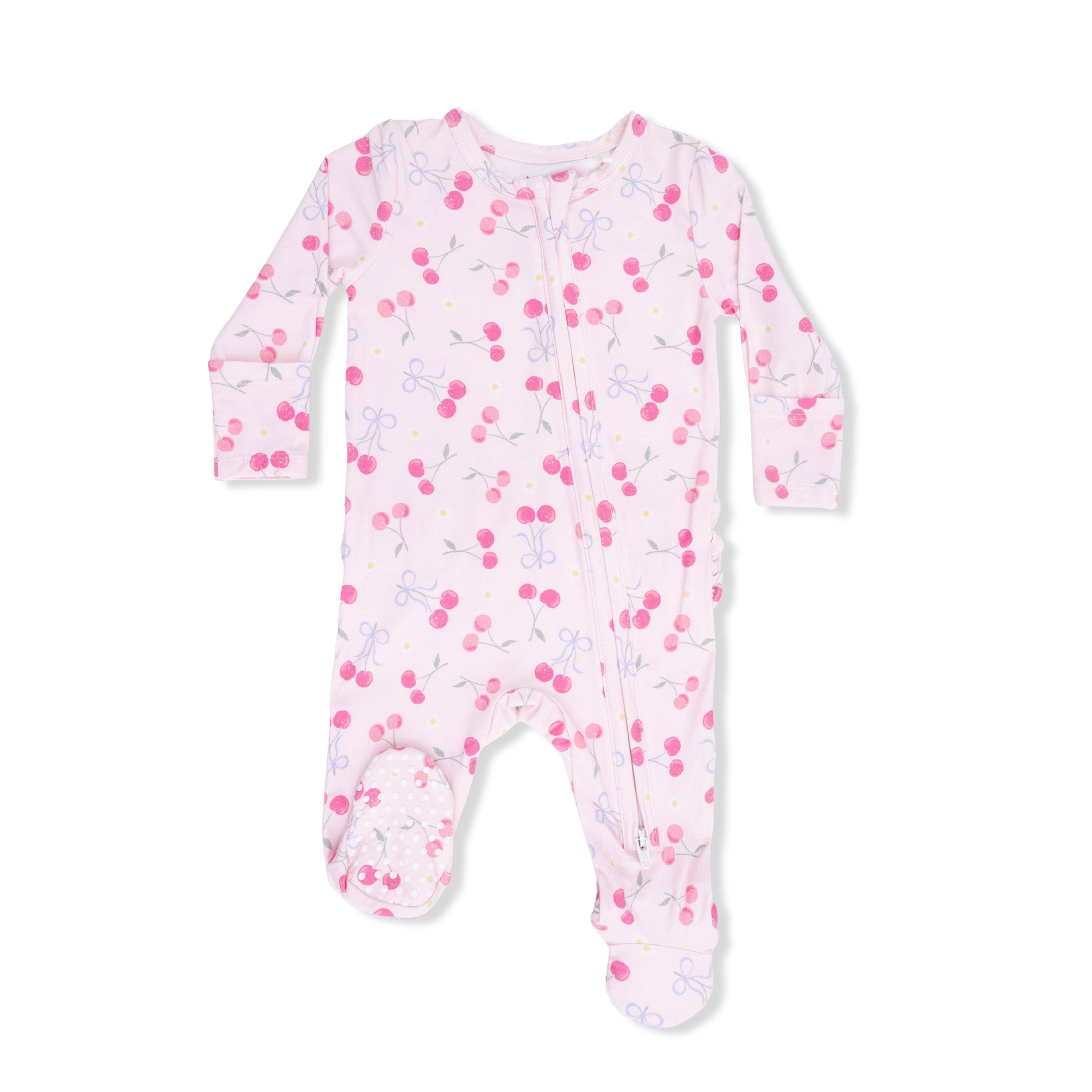 Sweet Bow Cherries - 2 Way Ruffle Back Zipper Footie