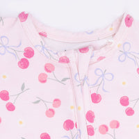 Sweet Bow Cherries - 2 Way Ruffle Back Zipper Footie & Swaddle Blanket Set