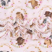 Farm Animals Floral Cameos Pink - 2 Way Ruffle Back Zipper Footie