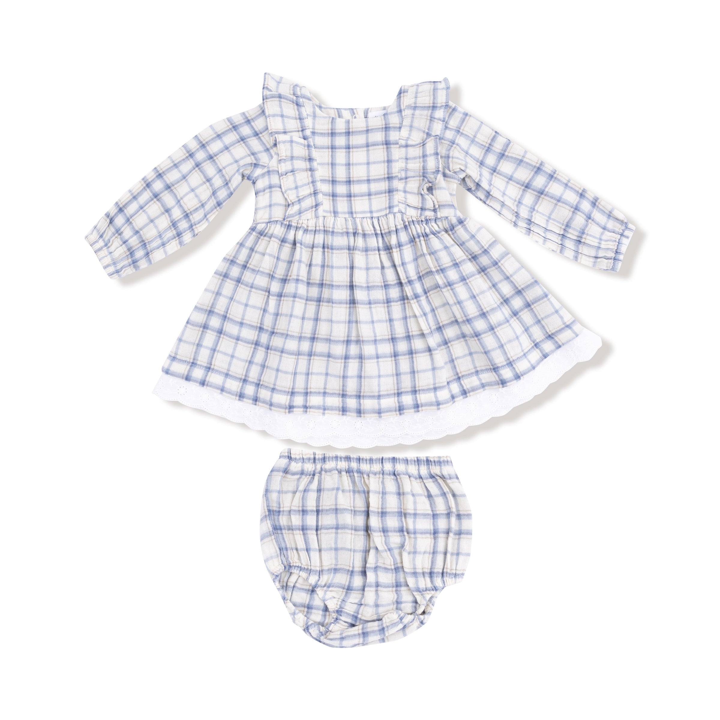 Blue Plaid - Long Sleeve Dress and Bloomer (2T to 4T Dress Only)