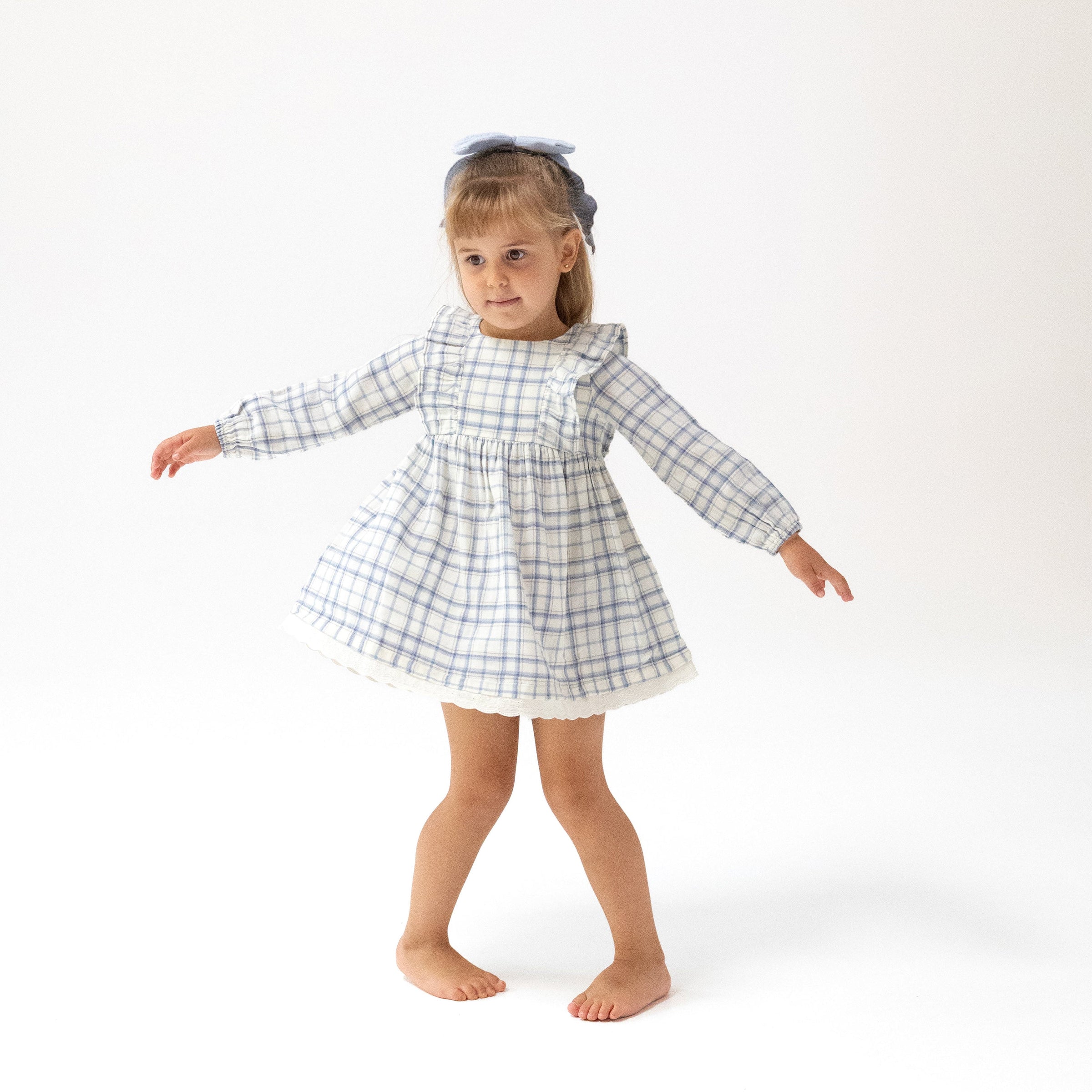 Blue Plaid - Long Sleeve Dress and Bloomer (2T to 4T Dress Only)