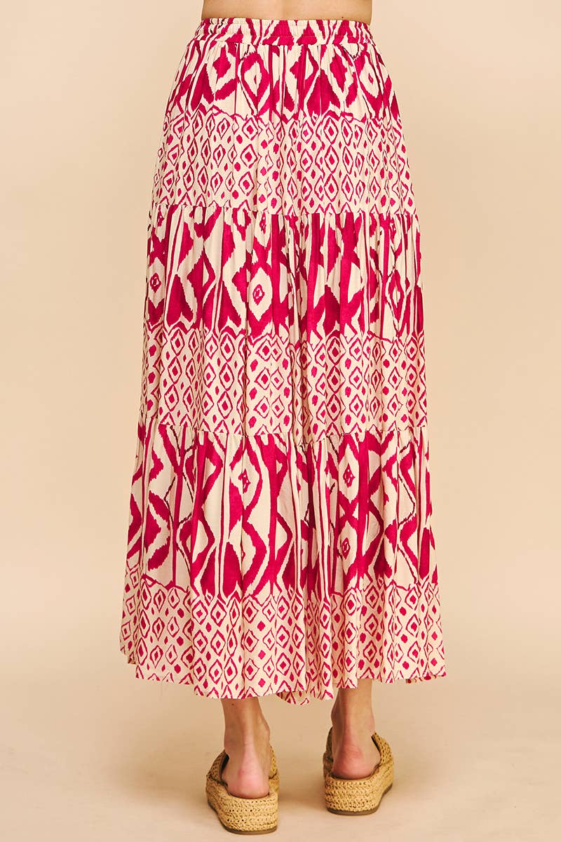 Val Geo Print Tiered Maxi Skirt