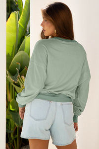 Clara - Green Floral Patch Long Sleeve Casual Top