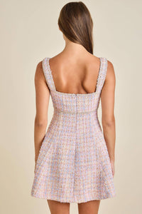 Sloane - Pastel Sequin Braid Detailed Round Neck Tweed Jacket & Mini Dress Set