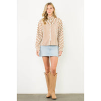 Kalli - Pearl Button Long Sleeve Stripe Top