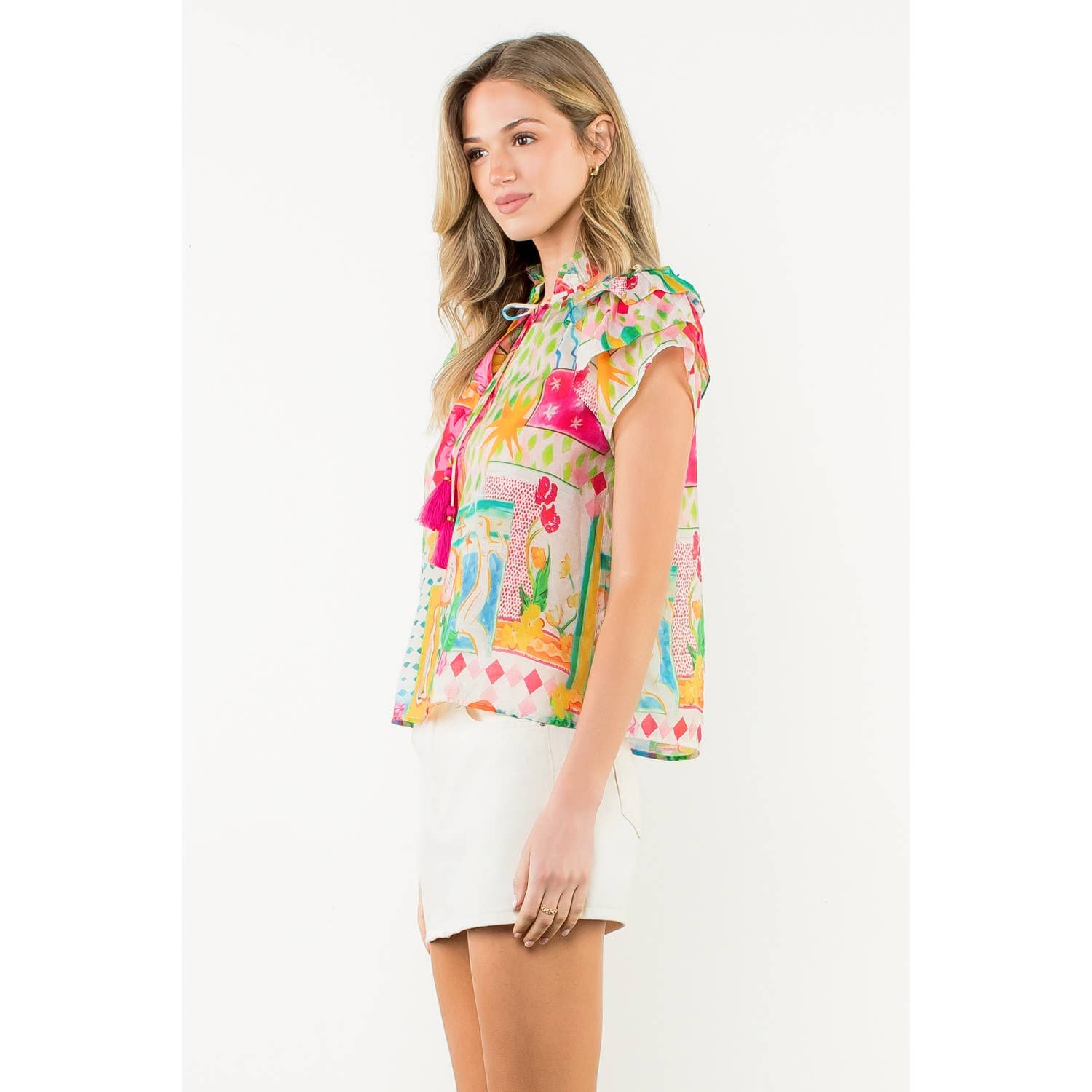 Tara - Tassel Tie Flutter Sleeve Floral Top