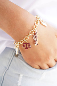 Texas A&M Aggies Enamel Icons Charm Bracelet in Shiny Gold