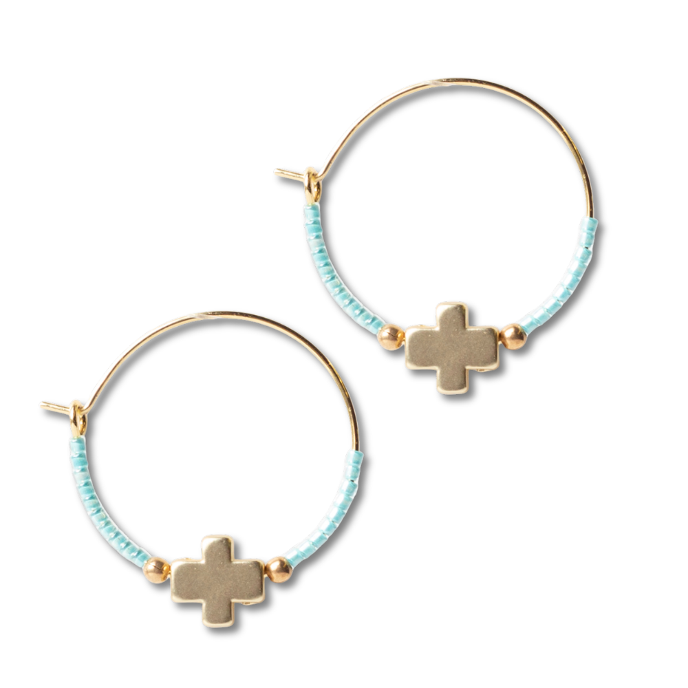 Faithful Cross Earrings-Turquoise | Beaded Earrings