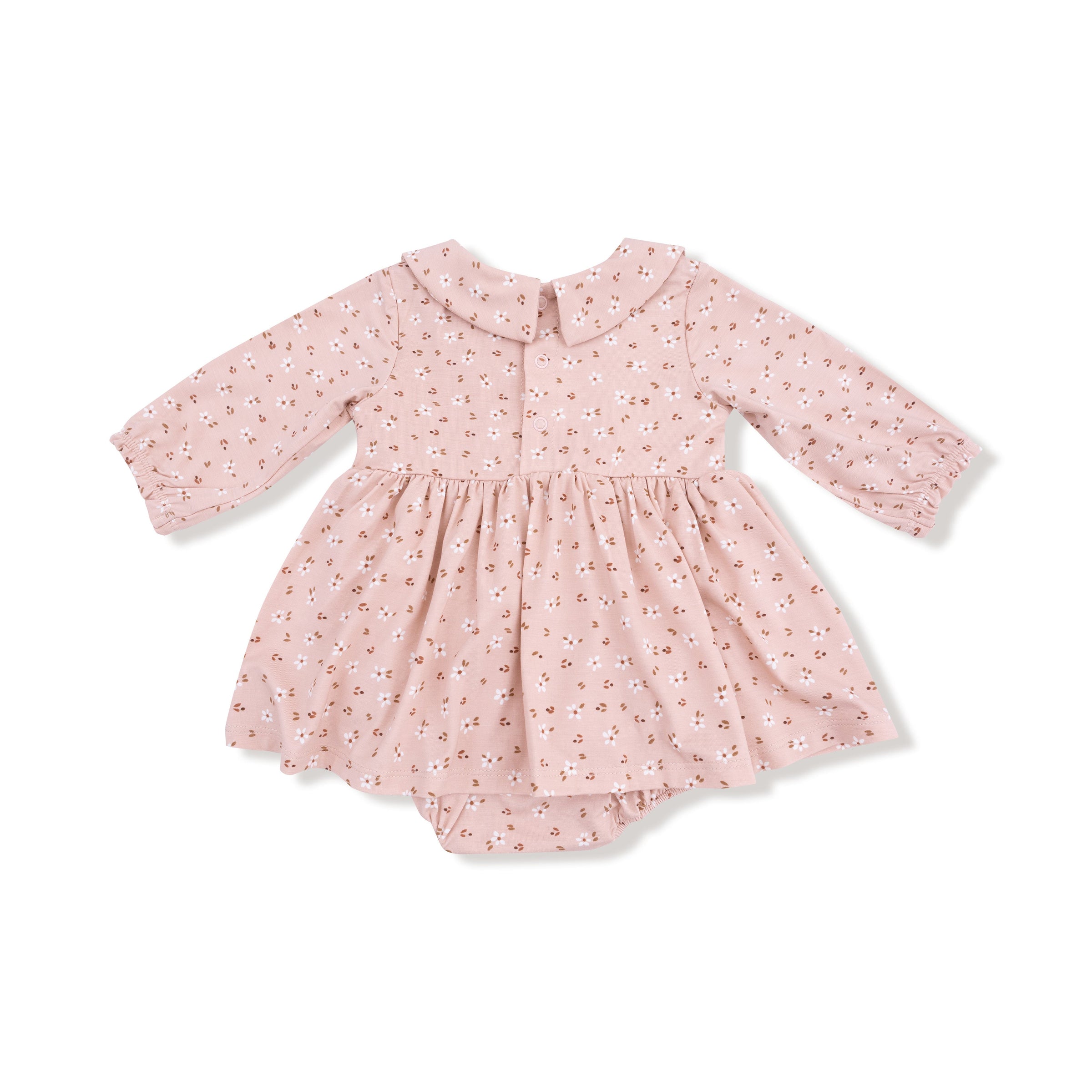Carrie Floral Pink - Long Sleeve Peter Pan Collar Bubble with Skirt