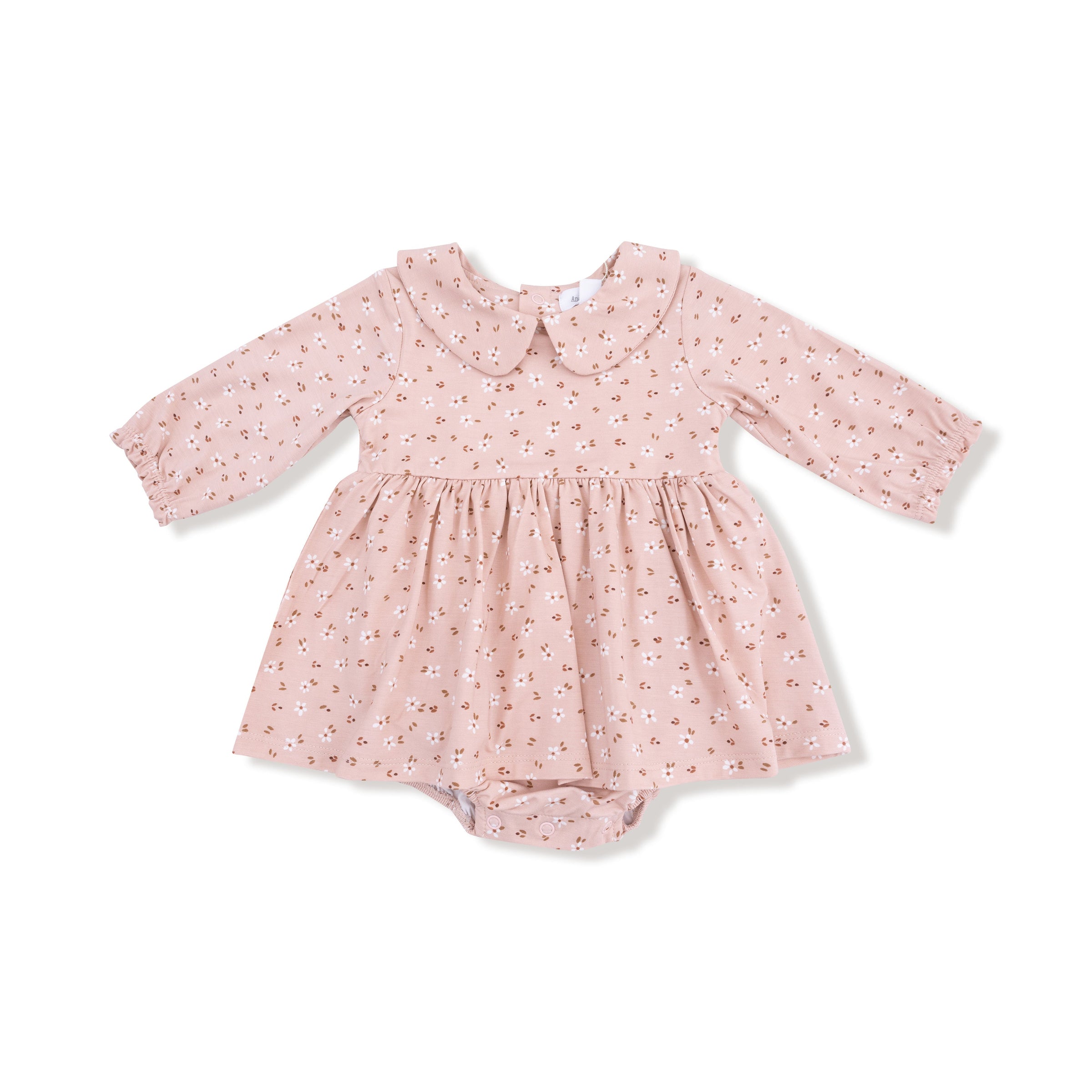 Carrie Floral Pink - Long Sleeve Peter Pan Collar Bubble with Skirt