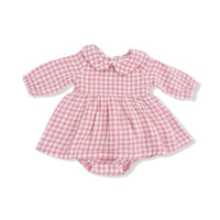 Rose Pink Plaid - Peter Pan Collar Bubble with Skirt