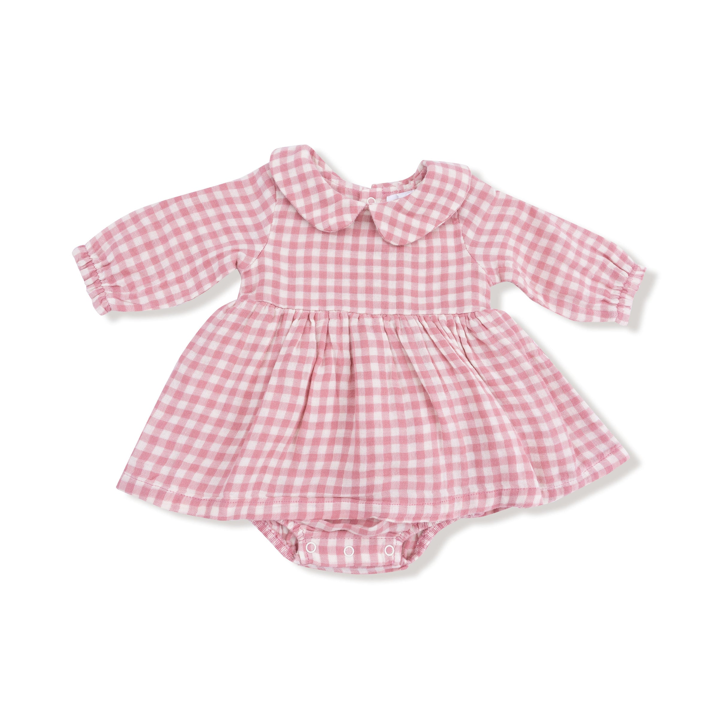 Rose Pink Plaid - Peter Pan Collar Bubble with Skirt